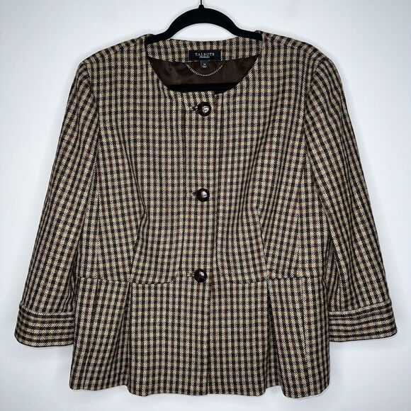 Talbots Jackets & Blazers - Talbots Women’s Houndstooth Peplum Swing Blazer 3/4 Sleeve Button Down Size 14